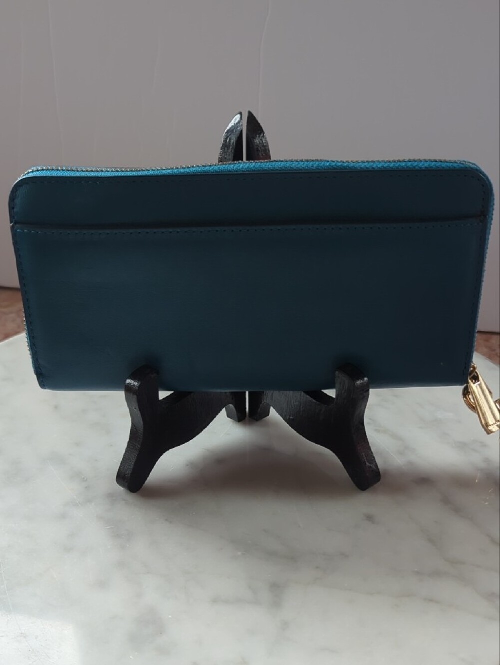 Coach Teal Zip-Around Wristlet Wallet - Picture 9 of 17